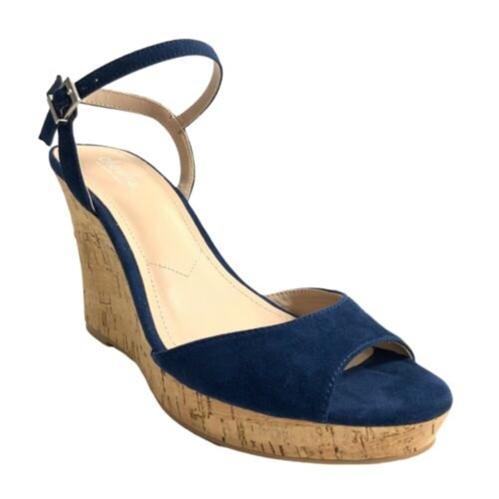Charles by Charles David Fabric Lambert Cork Wedge Sandals Blue 10